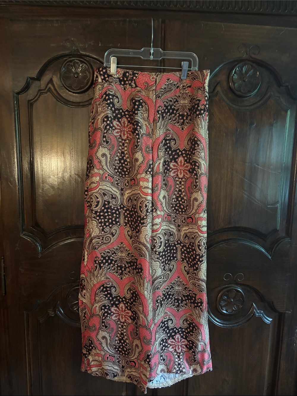 J. McLaughlin Red and Brown Paisley-Print Lined Flowy Pants